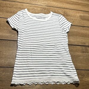 Abercrombie Kids White and Black Striped Tee